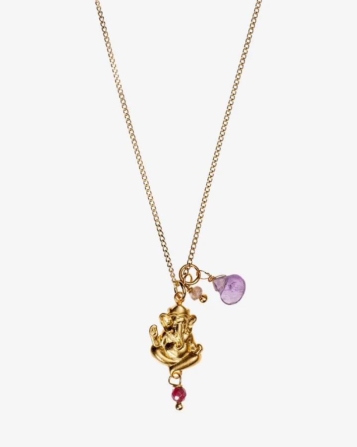 Hoffnungsträger Ganesha Kette Matt-Gold mit Edelsteinen