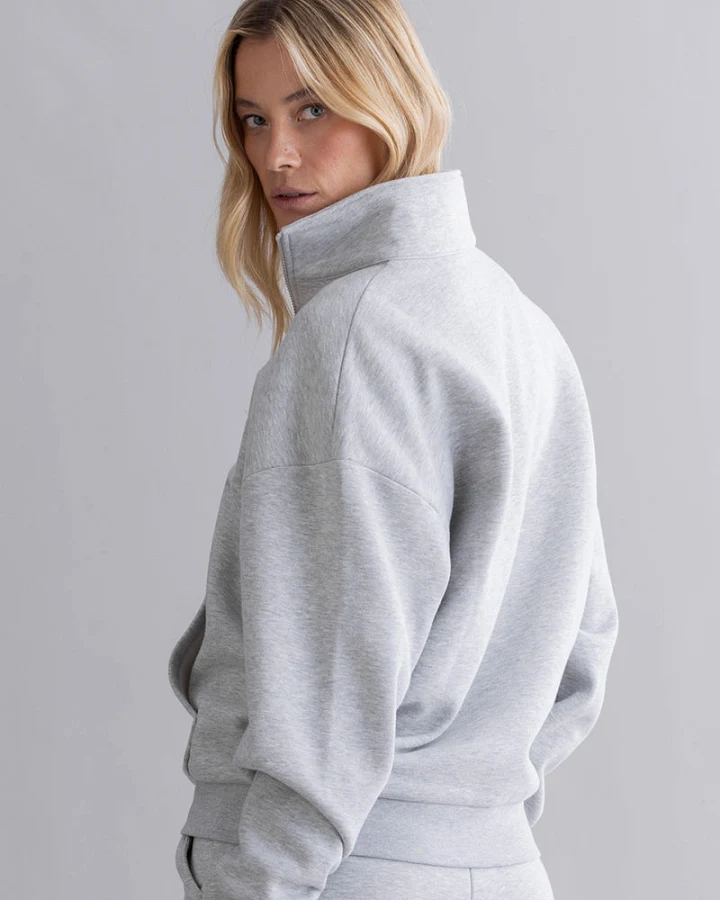 Hey Honey Zip Sweater - Grey Melange