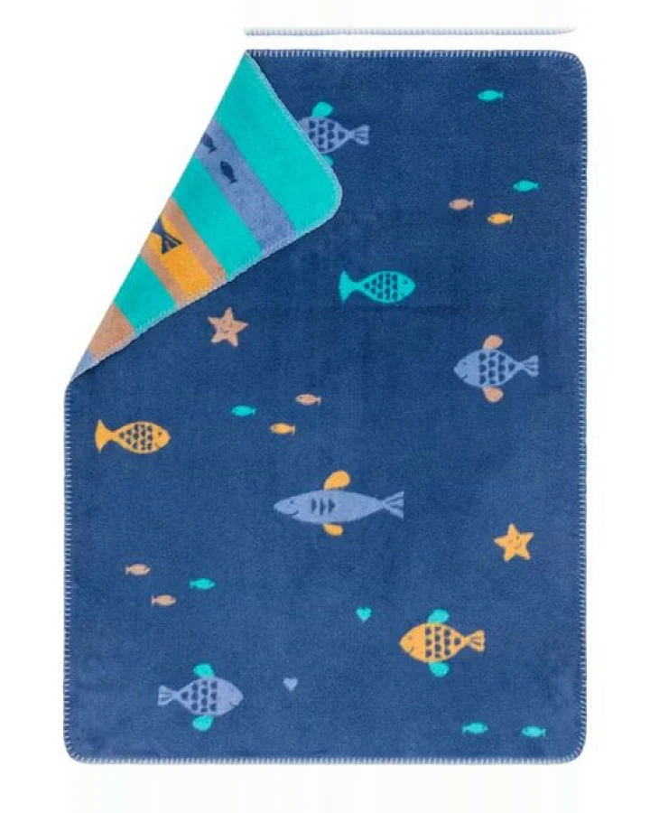 David Fussenegger Kuschlige Babydecke "Fische" 75 x 100, aus Recycling-Baumwolle
