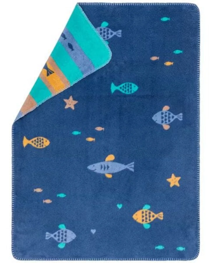 David Fussenegger Kuschlige Babydecke "Fische" 75 x 100, aus Recycling-Baumwolle