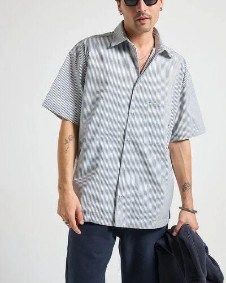 Trendsplant Mechanic Box Seaqual®Yarn S/S Shirt Indigo Stripes