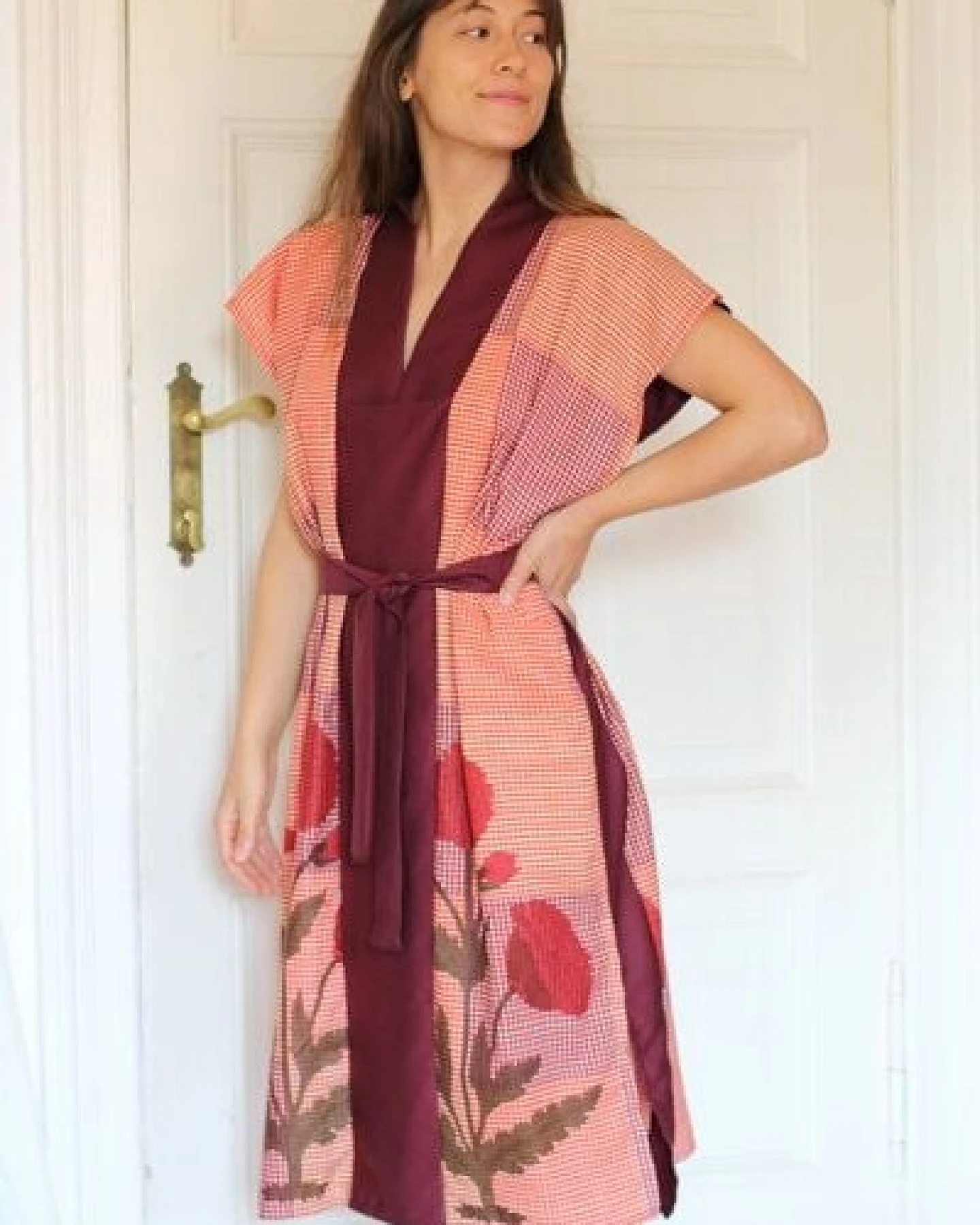 ManduTrap Aira Kimono Midi Kleid Damen – Handblockprint Rajasthan & Berry Tencel – Ansicht 3
