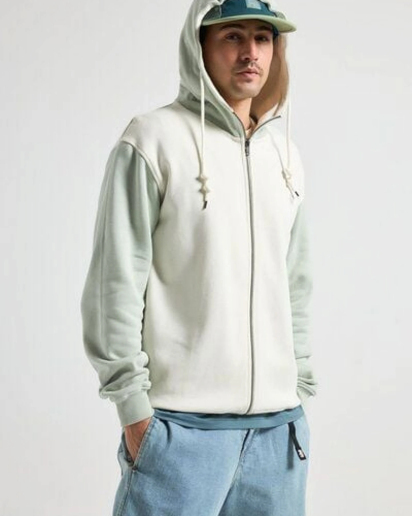 Trendsplant Color Block Zip Hoodie Sea Glass – Ansicht 4