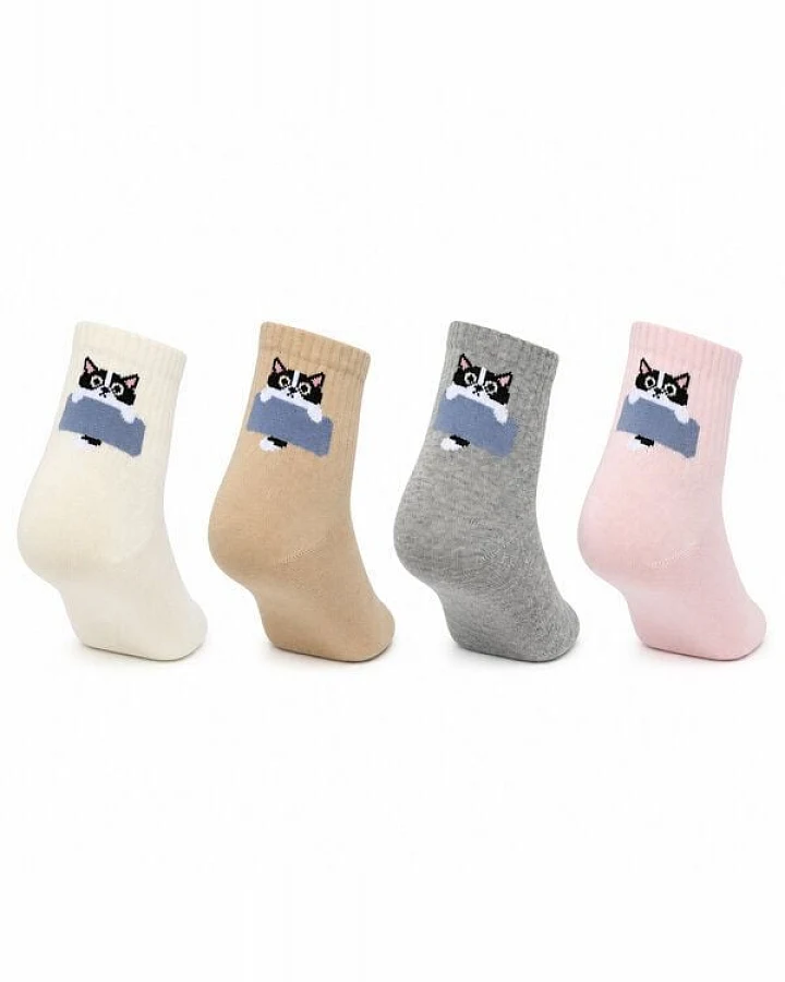 Bruno Barella Damen Sneaker Socken aus Bio-Baumwolle – Tiermotiv Pastell Mix 4er Set