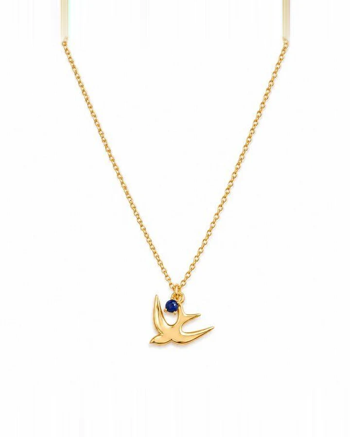 A Beautiful Story Vergoldete Schwalbenkette mit Lapislazuli Anhänger