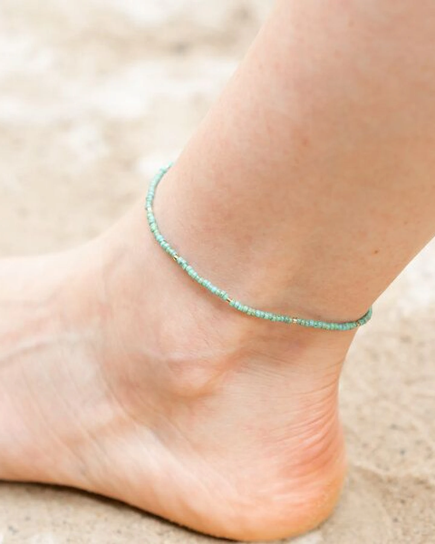 juni Türkises Perlen Fußkettchen "Famara" - optional als Set mit passendem Armband – Ansicht 2