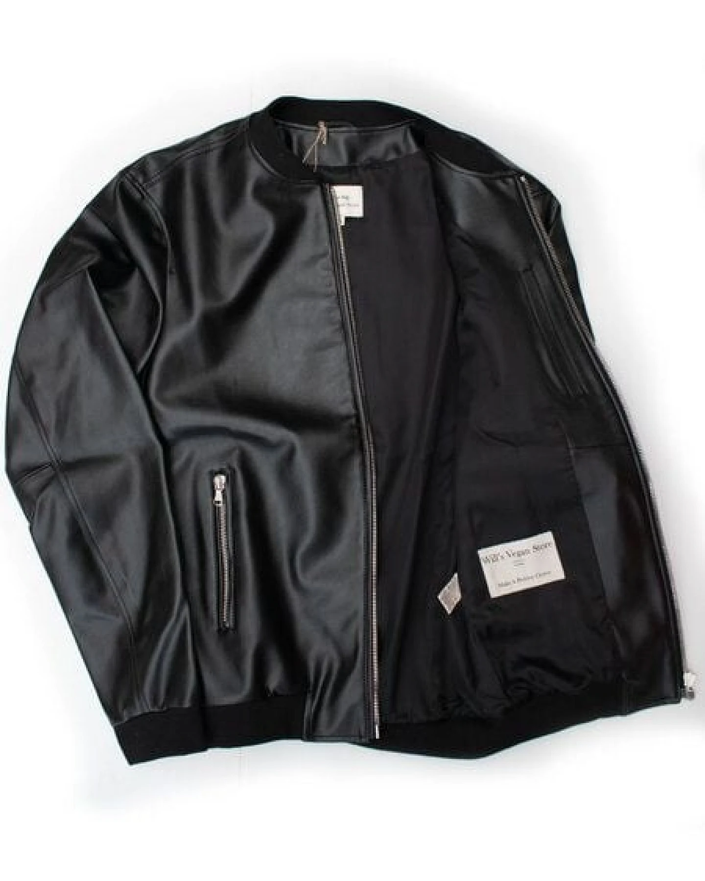 Will's Vegan Shop Bomberjacke Schwarz vegan Leder Herren – Ansicht 4