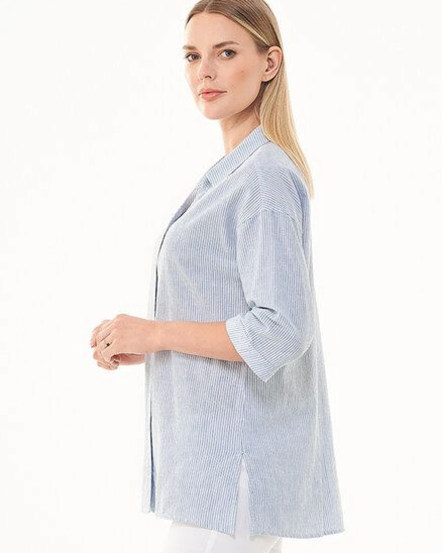 ORGANICATION Gestreiftes Hemdbluse aus Leinen-Bio-Baumwolle Mix – Ansicht 3