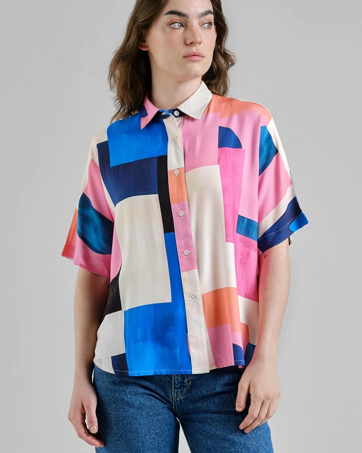 Bluse Alsvik Abstract Block Multi Color Rosa