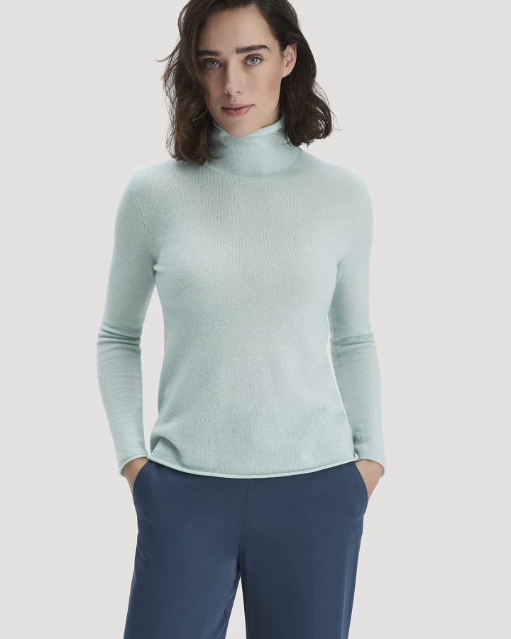 hessnatur Damen FTC × HESSNATUR Rollkragen Pullover Regular aus Cashmere - grün - Größe M