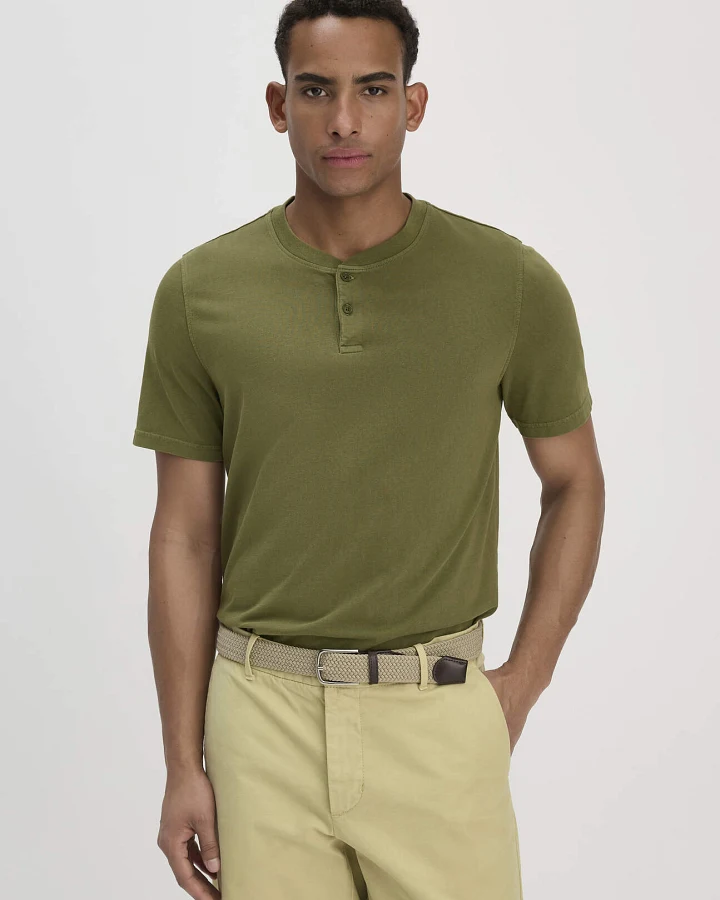 hessnatur Herren Heavy Jersey Henley Shirt Relaxed aus Bio-Baumwolle - grün - Größe 46