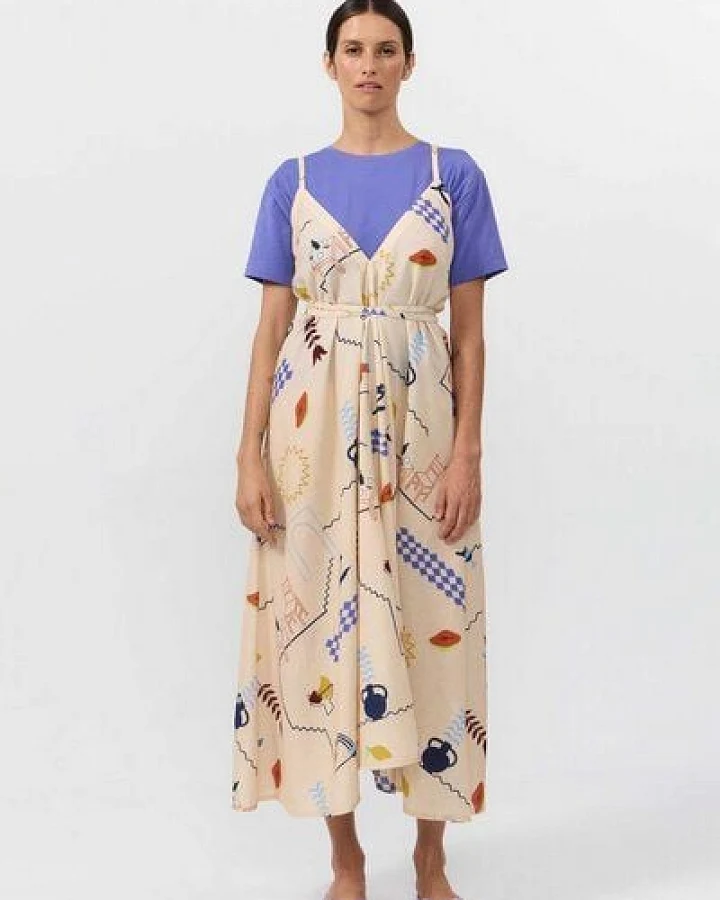 Suite13lab Damen-Multipositionskleid midi MP Baumwoll-Leinen im Holiday-Print
