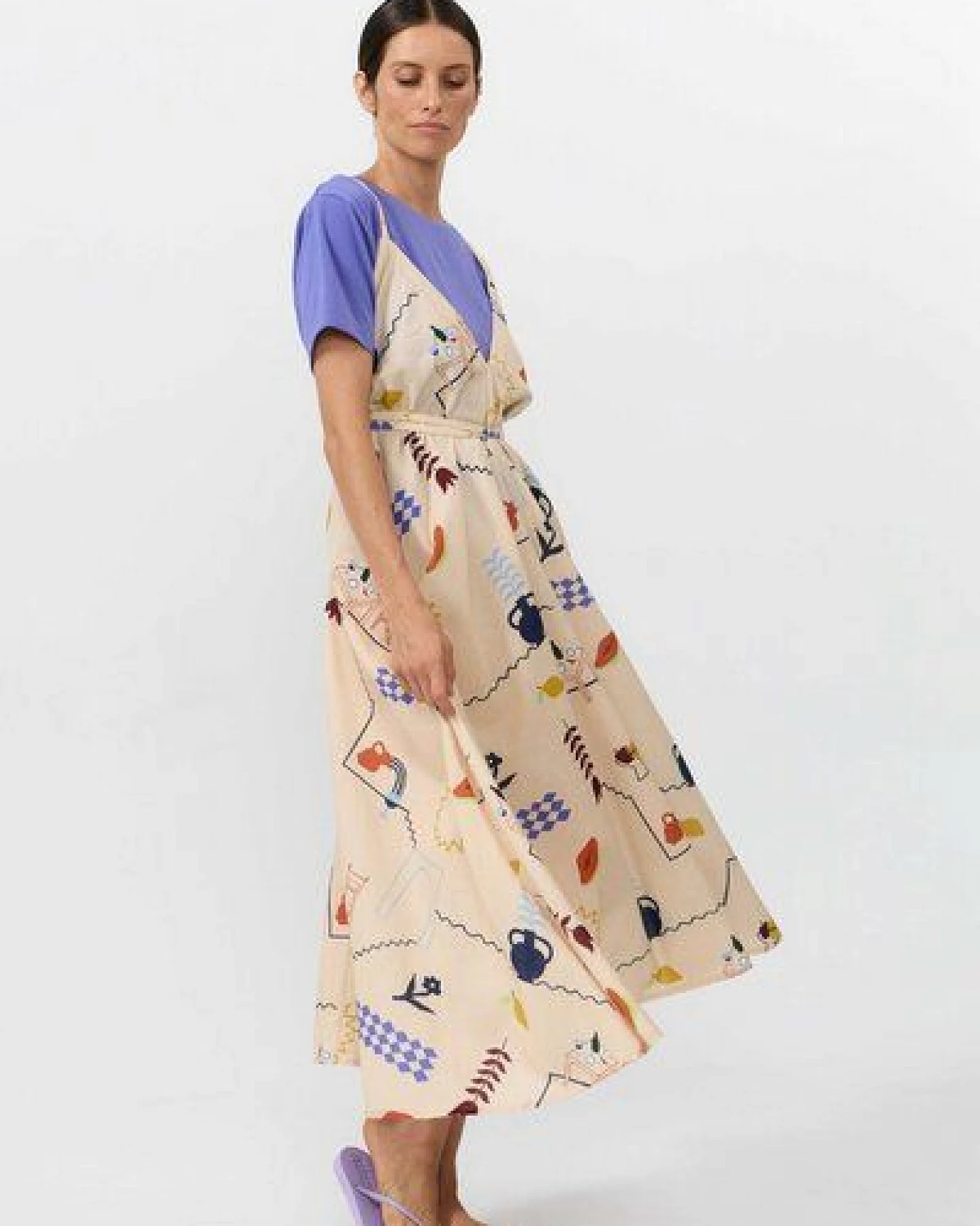 Suite13lab Damen-Multipositionskleid midi MP Baumwoll-Leinen im Holiday-Print – Ansicht 2