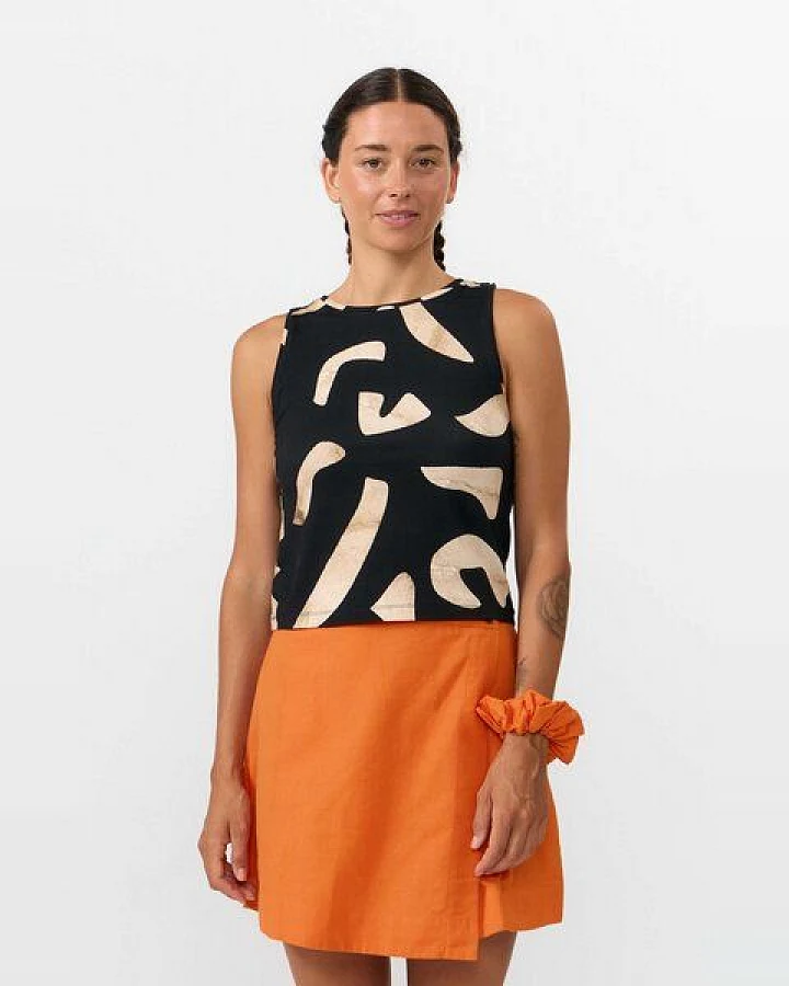 Suite13lab Damen-Rippentop ärmellos MIÑO im Stones-Print