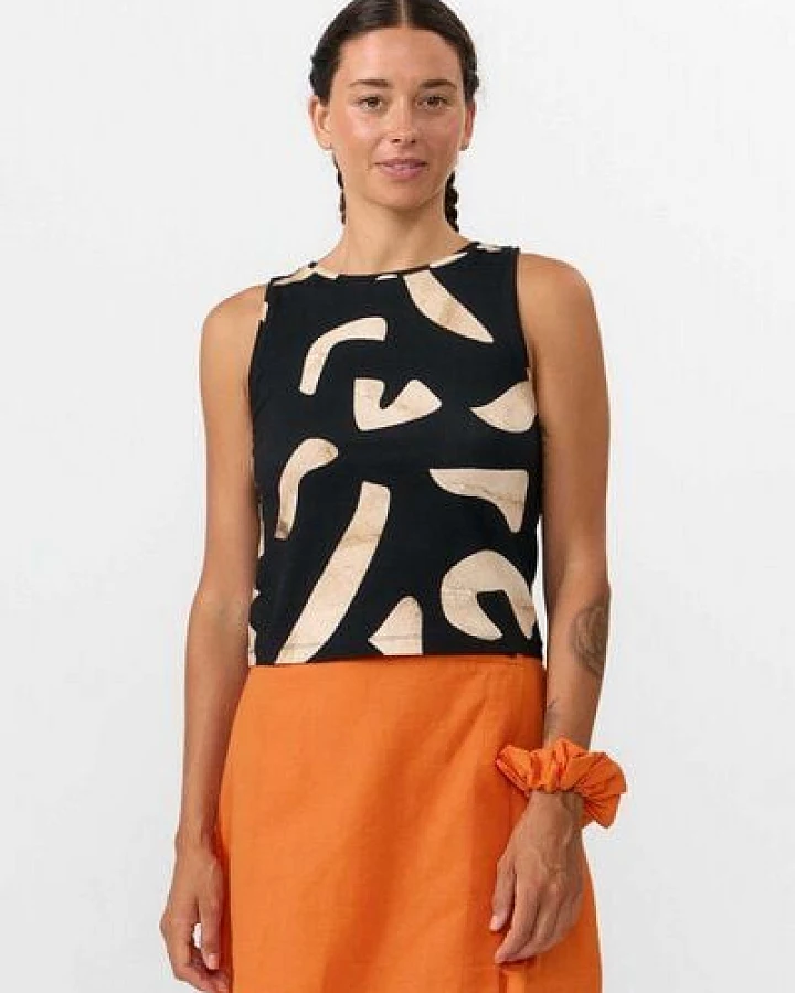 Suite13lab Damen-Rippentop ärmellos MIÑO im Stones-Print
