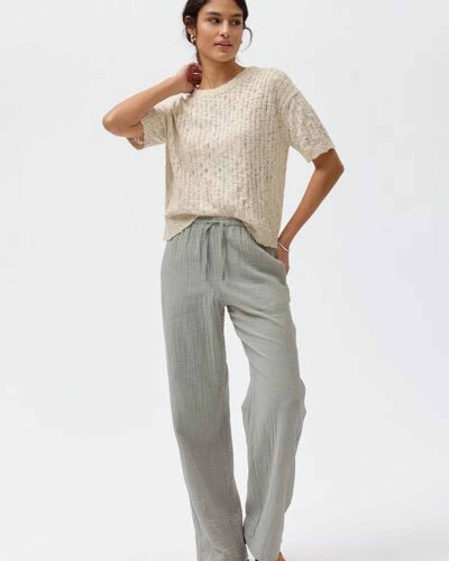 People Wear Organic Slub Musselin Hose, grün uni, Bio-Baumwolle – Ansicht 4