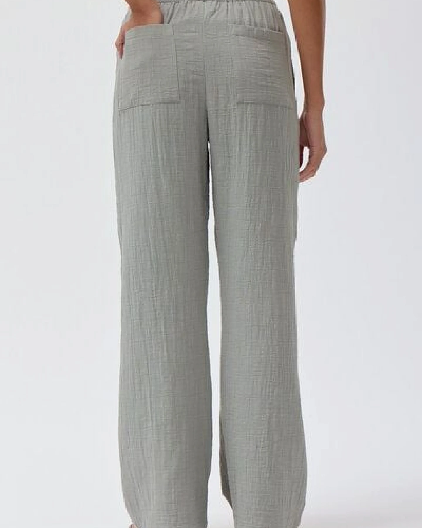 People Wear Organic Slub Musselin Hose, grün uni, Bio-Baumwolle – Ansicht 2