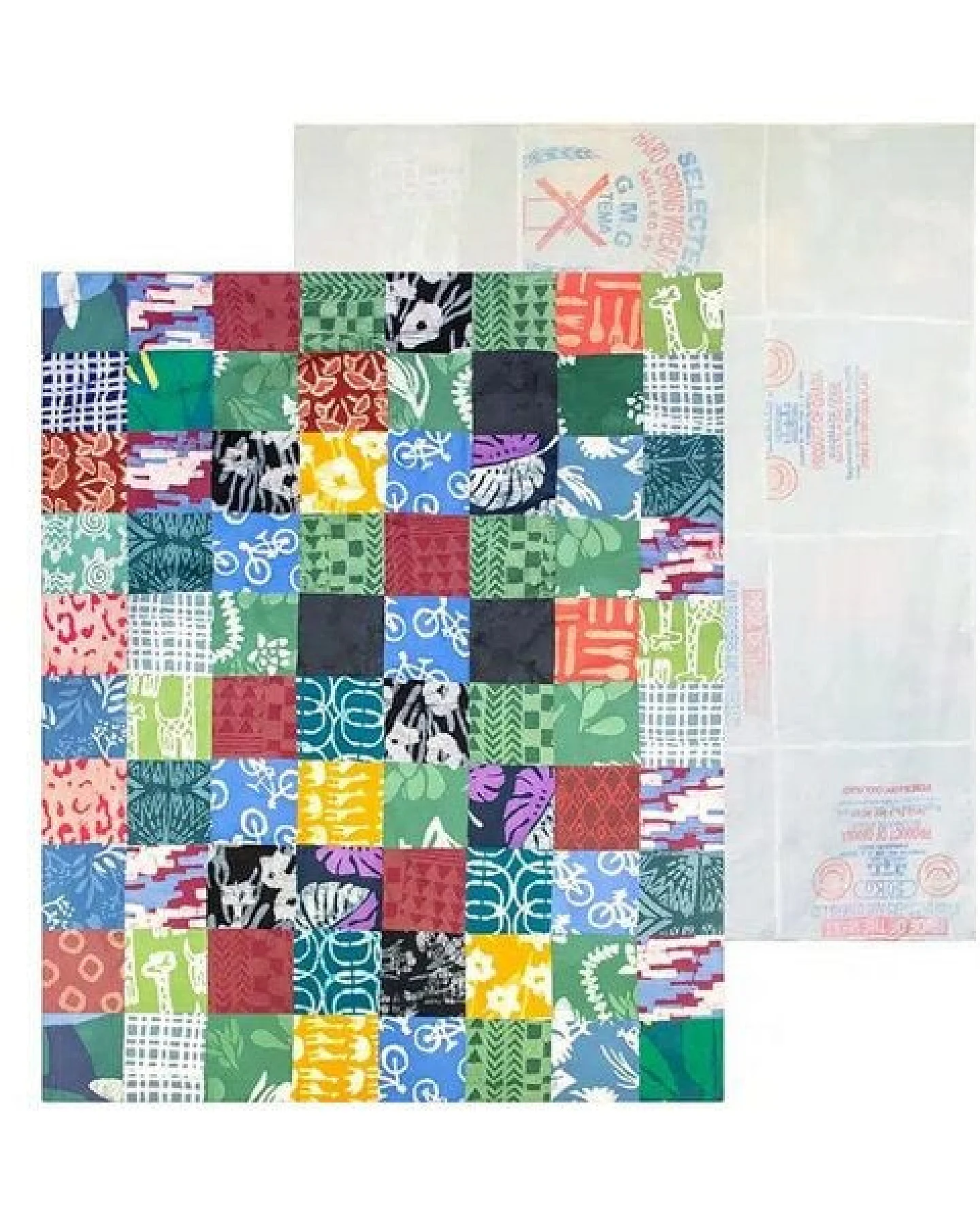 Global Mamas Batik-Patchworkdecke aus Biobaumwolle & Upcycling Mehlsack – Ansicht 3