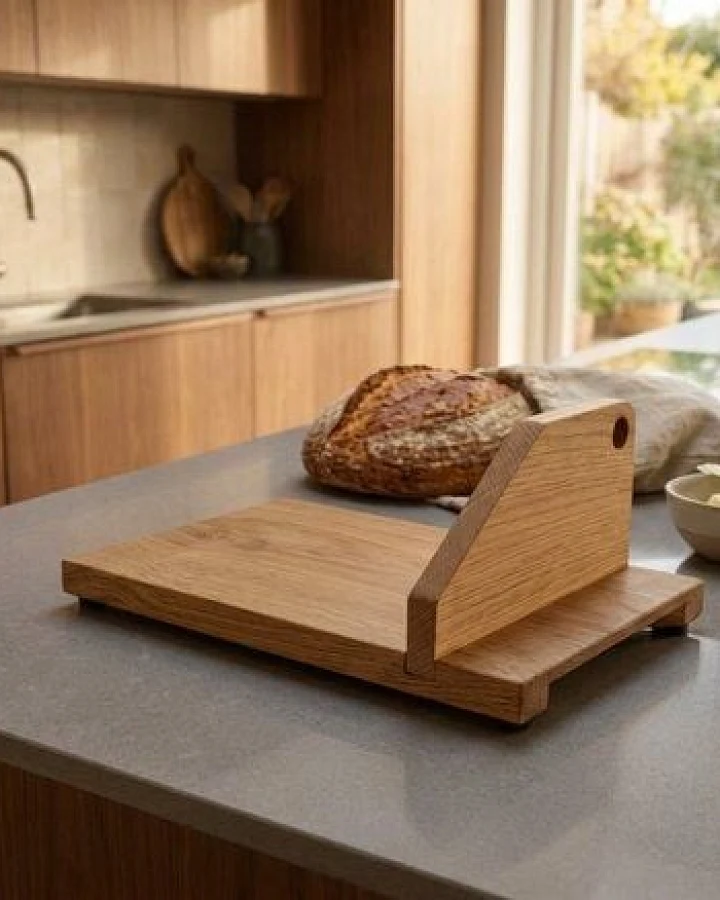 Woodkopf Premium Brotschneidebrett aus Holz mit Messerhalter