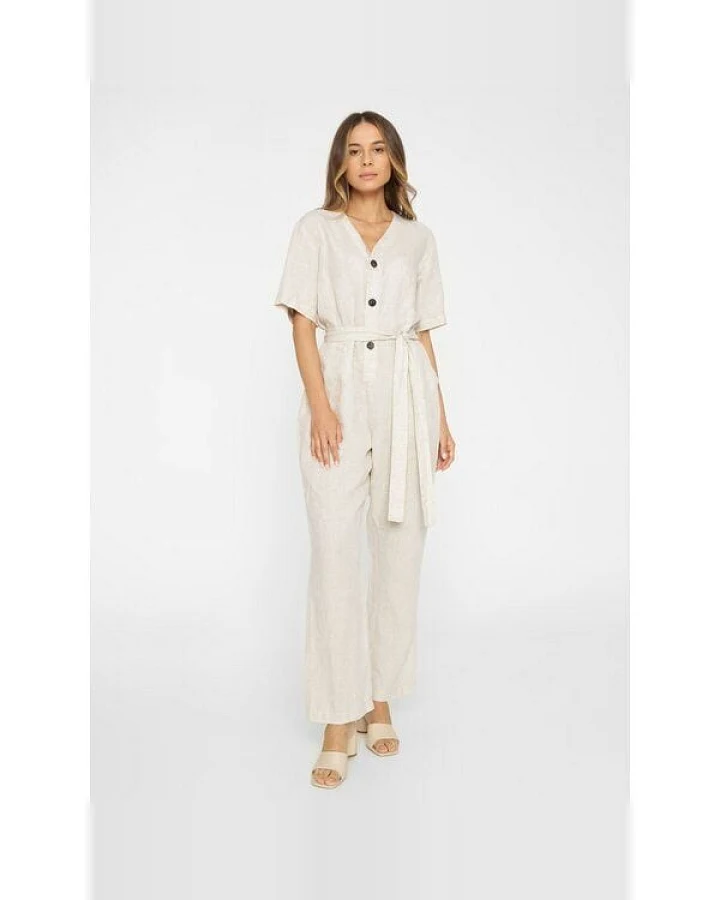 KnowledgeCotton Apparel Jumpsuit mit V-Ausschnitt aus Bio-Leinen