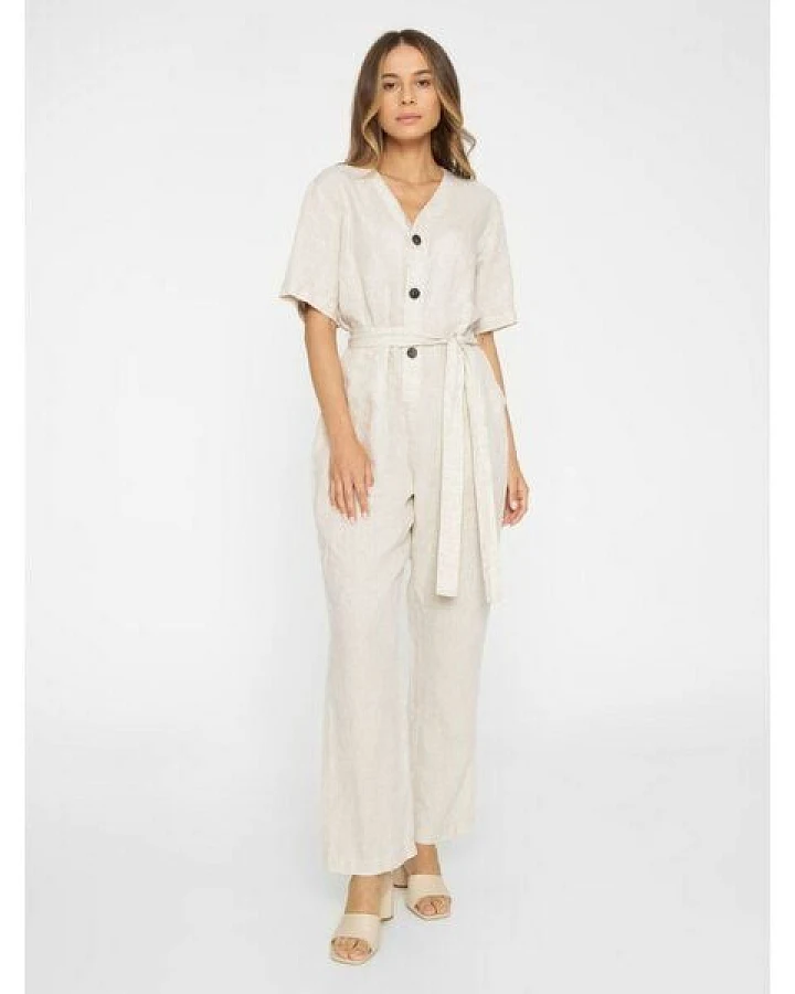 KnowledgeCotton Apparel Jumpsuit mit V-Ausschnitt aus Bio-Leinen