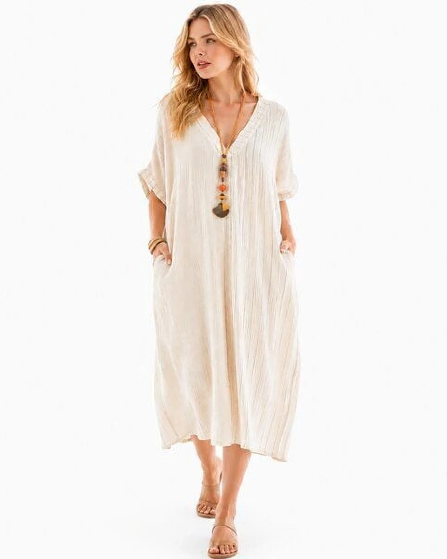 Bruno Barella Damen Musselin Kleid aus Bio Baumwolle – Oversize Boho Maxi Kleid One Size S–XXXL von Äegeis – Ansicht 2