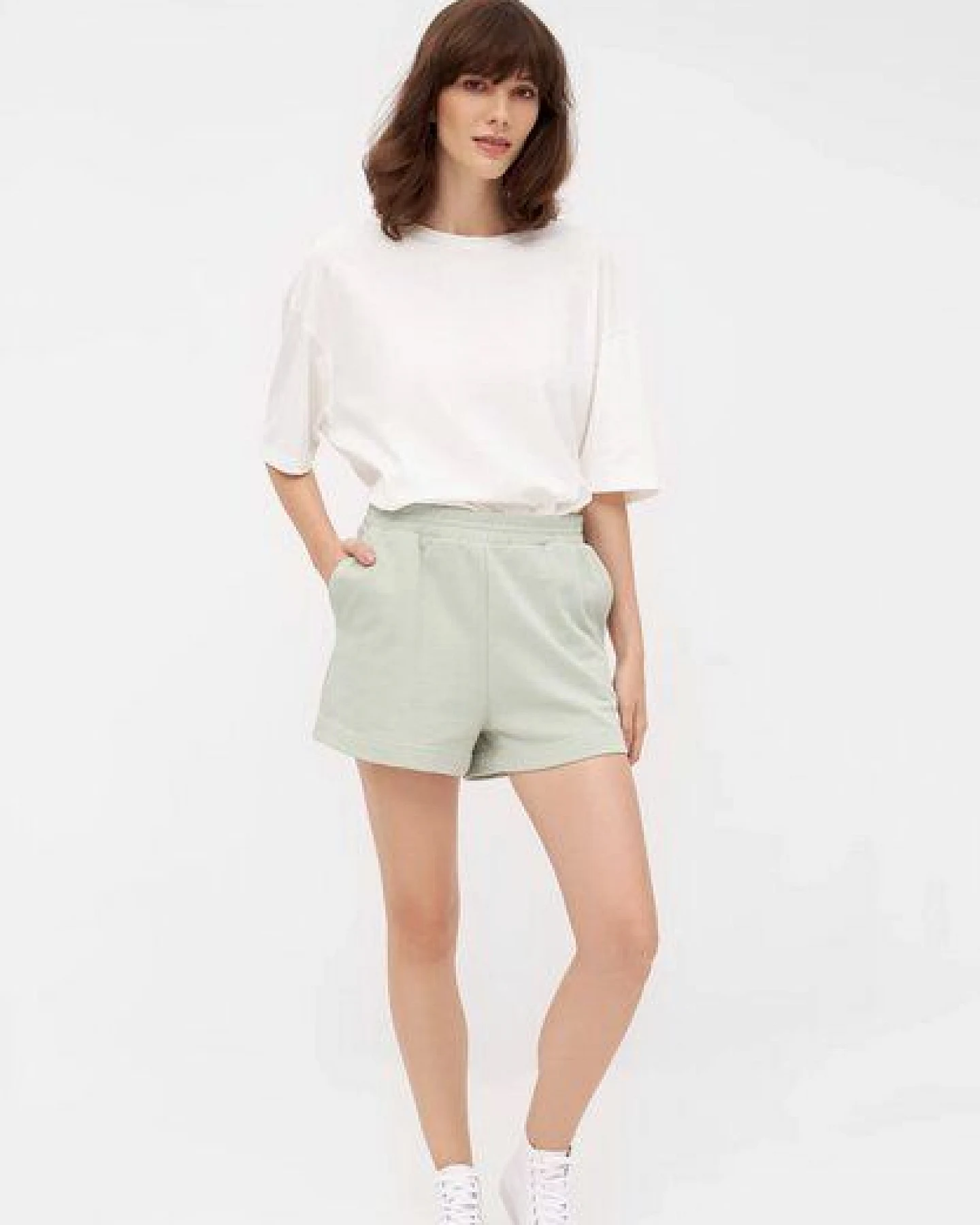 Givn Berlin "Milou" Shorts Baumwolle mit Gummibündchen & Taschen mint/sage – Ansicht 3