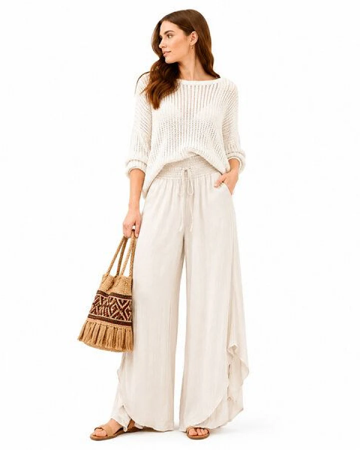 Bruno Barella Damen Musselin Hose aus Bio Baumwolle – Luftige Boho Palazzo Sommerhose von Äegeis