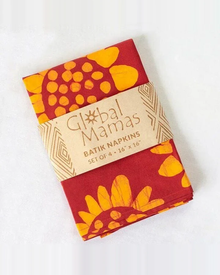 Global Mamas 4er-Set Servietten aus Biobaumwolle, Fair Trade und handgemacht