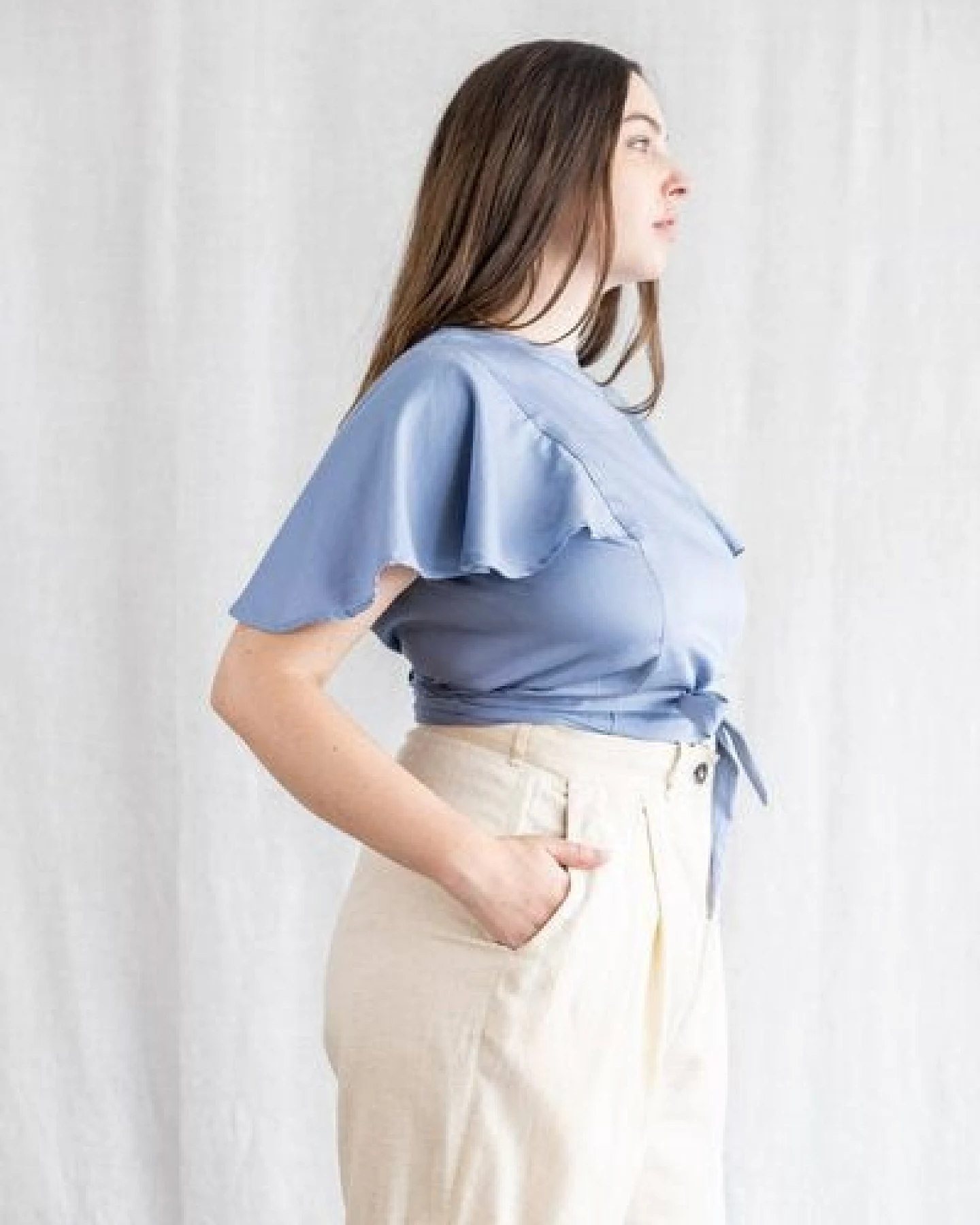 Jyoti - Fair Works Bio-Baumwoll Wickelbluse Neeraj – Ansicht 3