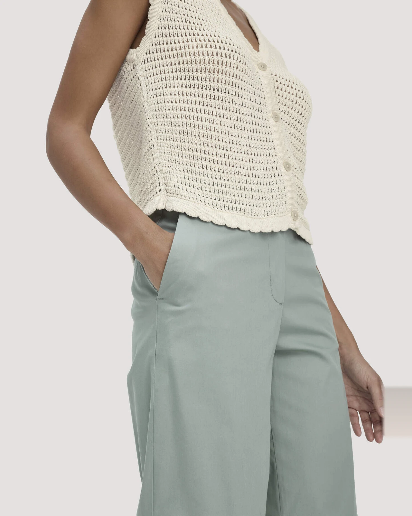 hessnatur Damen Hose Culotte Regular aus Bio-Baumwolle - grün - Größe 40 – Ansicht 3