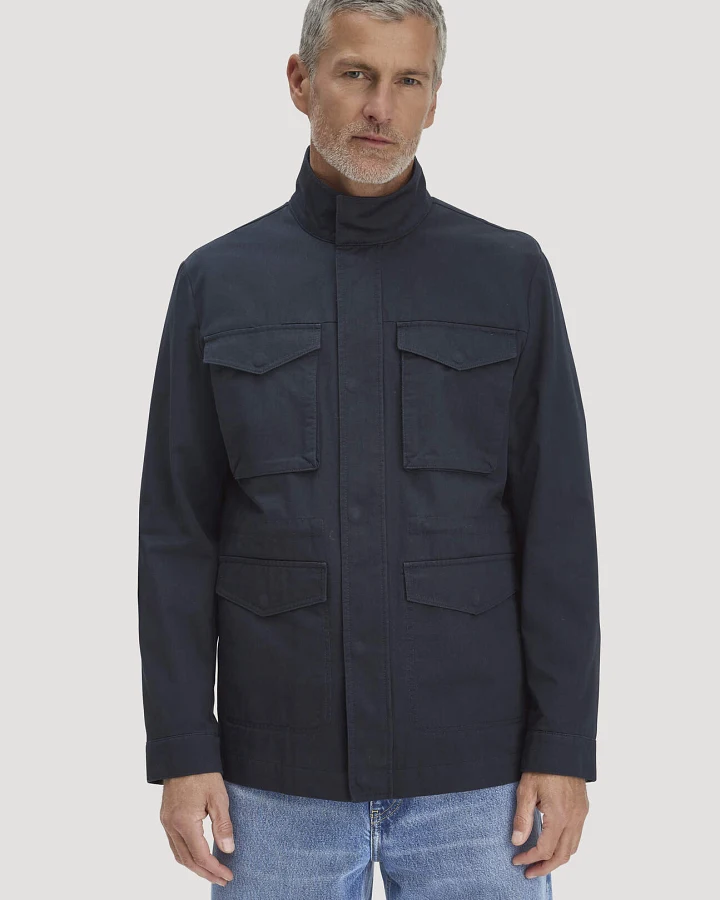 hessnatur Herren Field Jacket Regular NATURE SHELL aus Bio-Baumwolle - blau - Größe 46