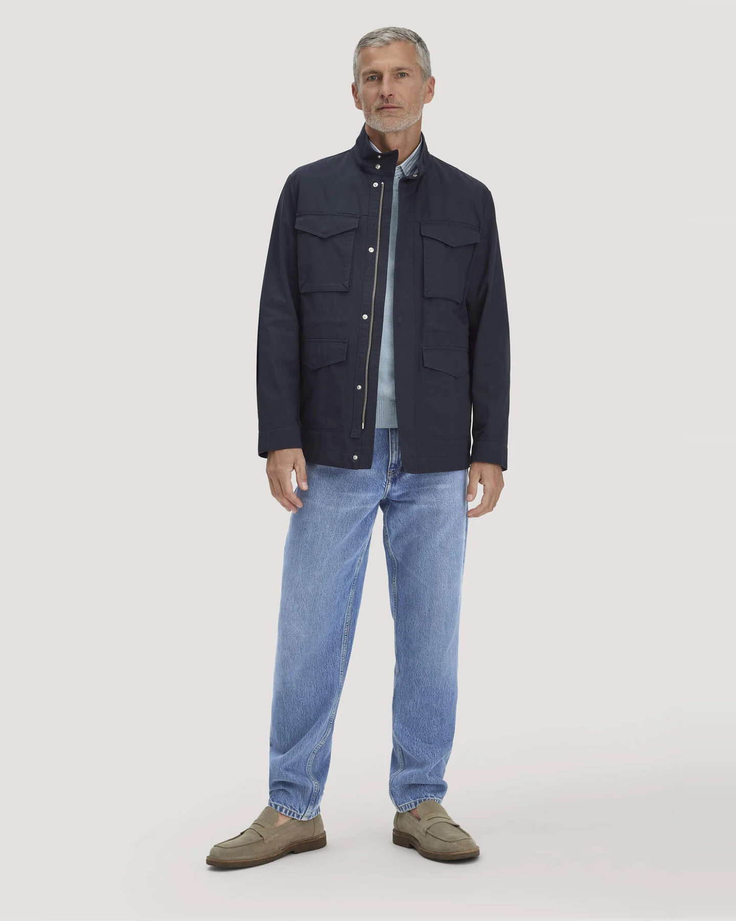 hessnatur Herren Field Jacket Regular NATURE SHELL aus Bio-Baumwolle - blau - Größe 48 – Ansicht 2