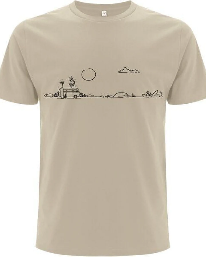 Spreecult LineArt Outdoor Bus - Bio und Fair - Männer Unisex T-Shirt - Wald Natur Minimalistisch