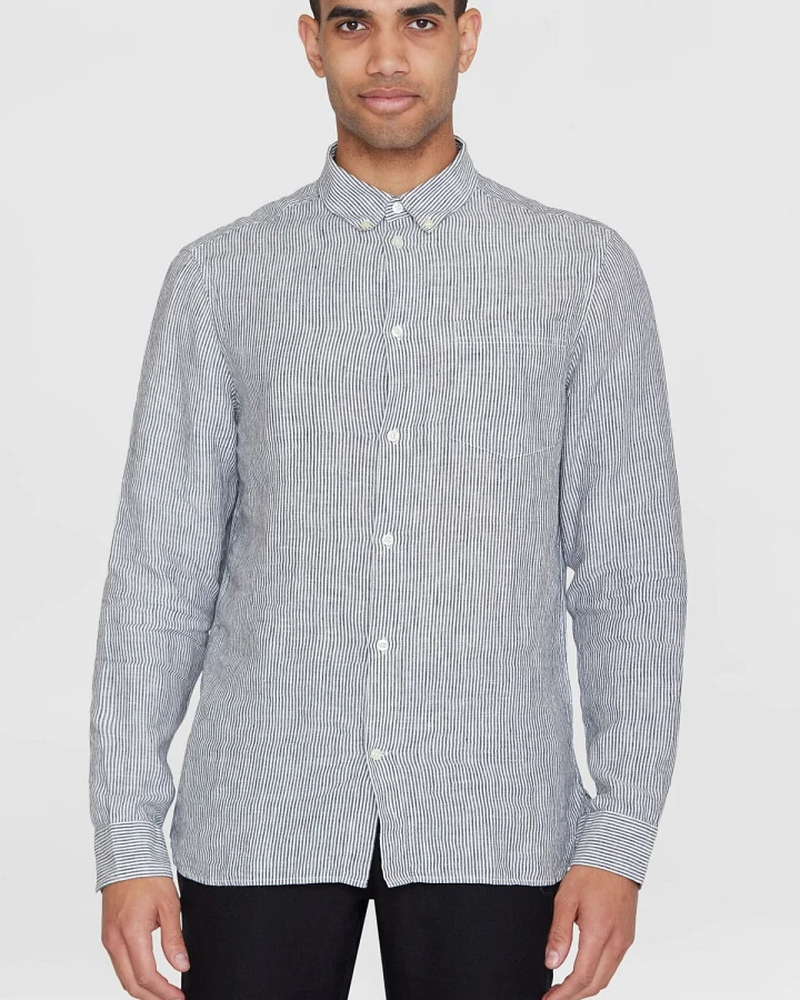 Hemd Striped Leinen Blau