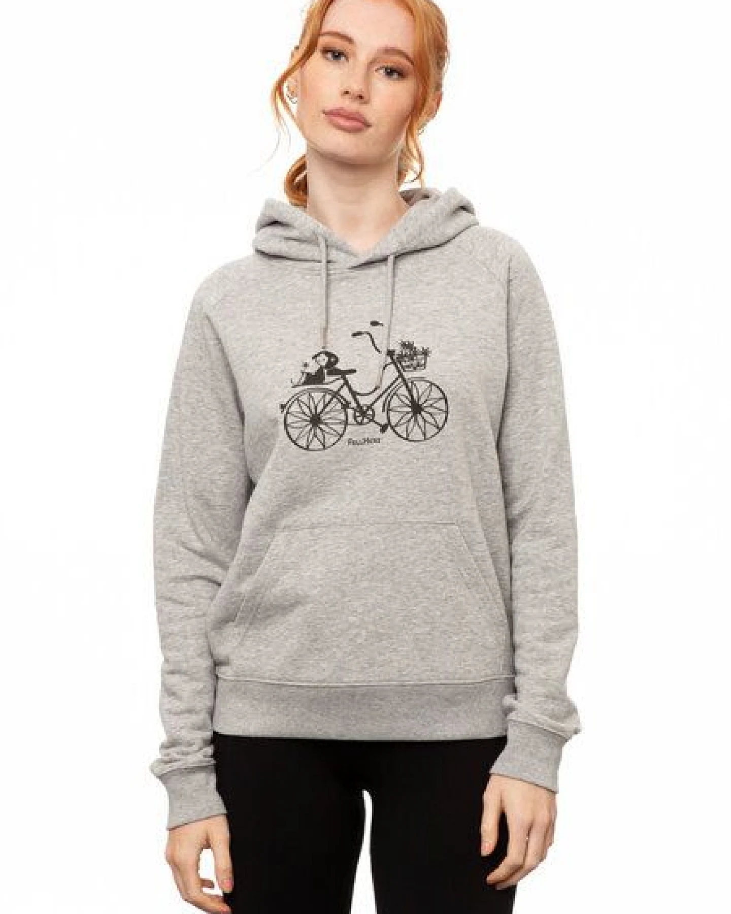 FellHerz Damen Hoodie Fahrrad-Mädchen grey melange, Bio Fair und Vegan – Ansicht 2