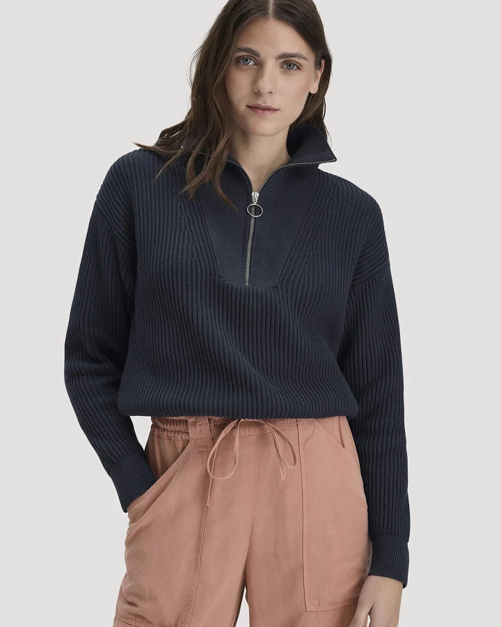 hessnatur Damen Strick Troyer Relaxed aus Bio-Baumwolle - blau - Größe XL