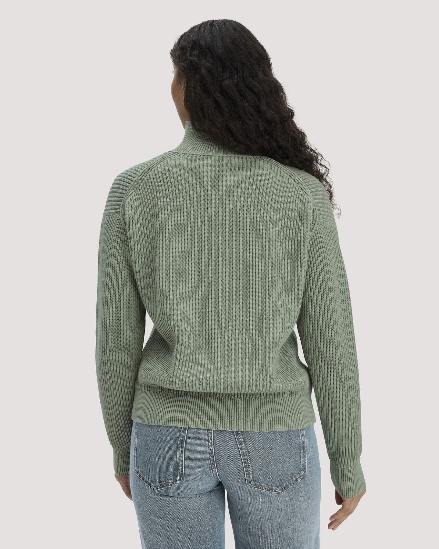 hessnatur Damen Strick Troyer Relaxed aus Bio-Baumwolle - grün - Größe XL – Ansicht 3