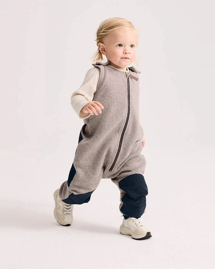 hessnatur Baby Fleece Sommer Overall mit Softshell aus Bio-Baumwolle - beige - Größe 86/92