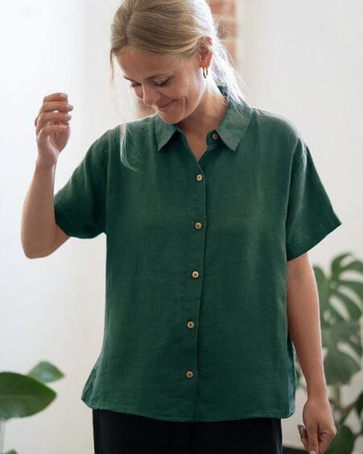 FUXBAU Frauen kurzarm Leinenbluse