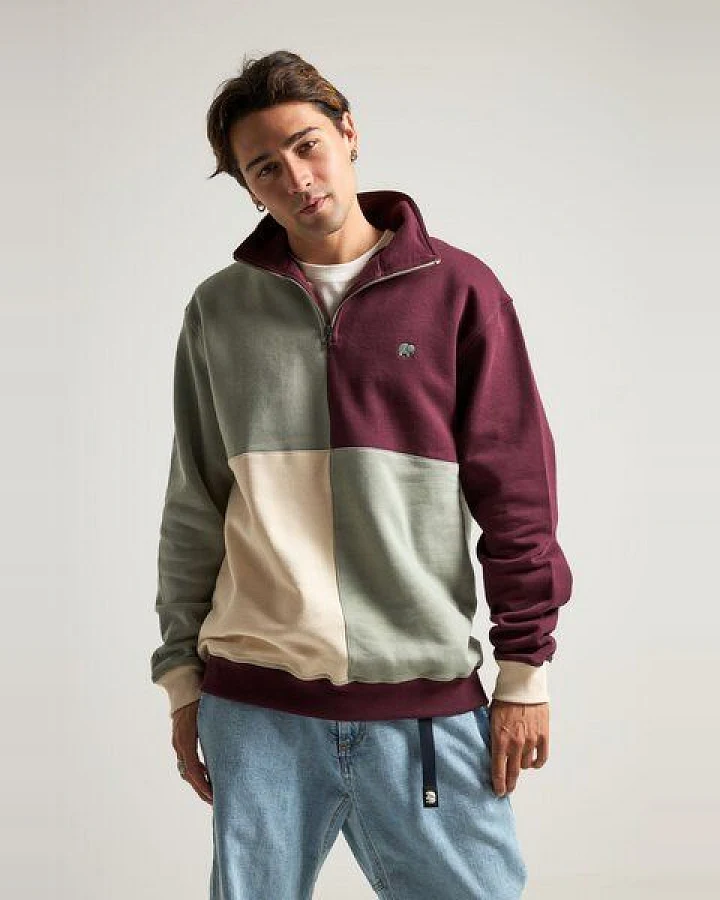 Trendsplant Color Block Quarter Zip Sweatshirt Iron Veil