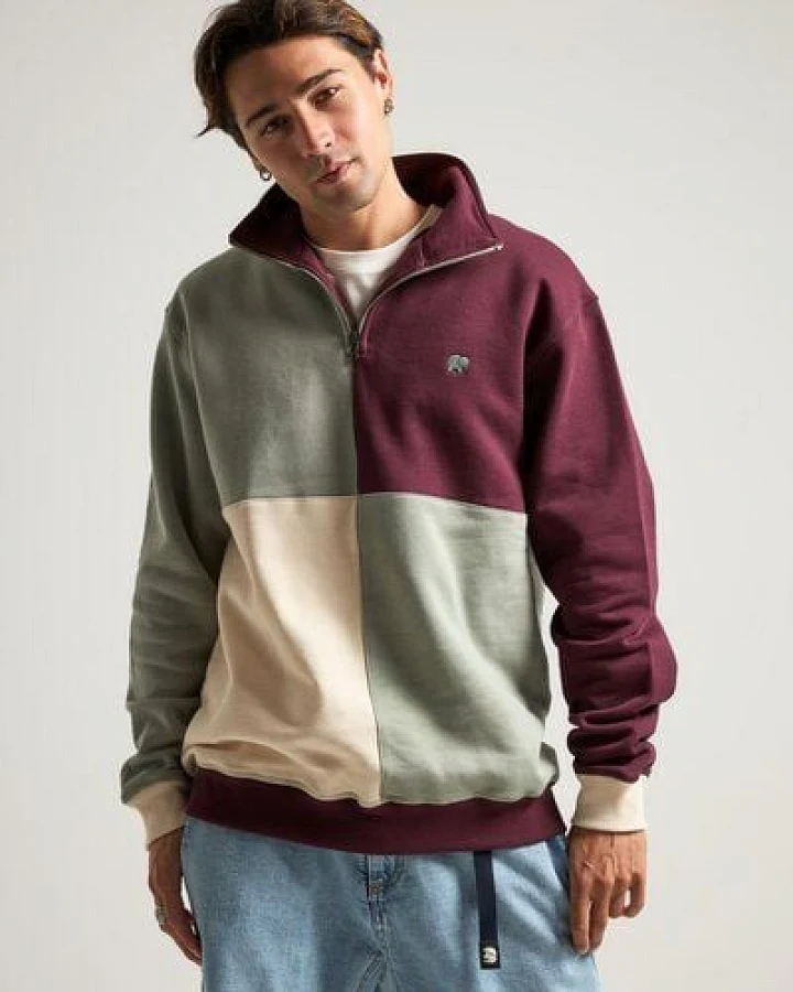 Trendsplant Color Block Quarter Zip Sweatshirt Iron Veil