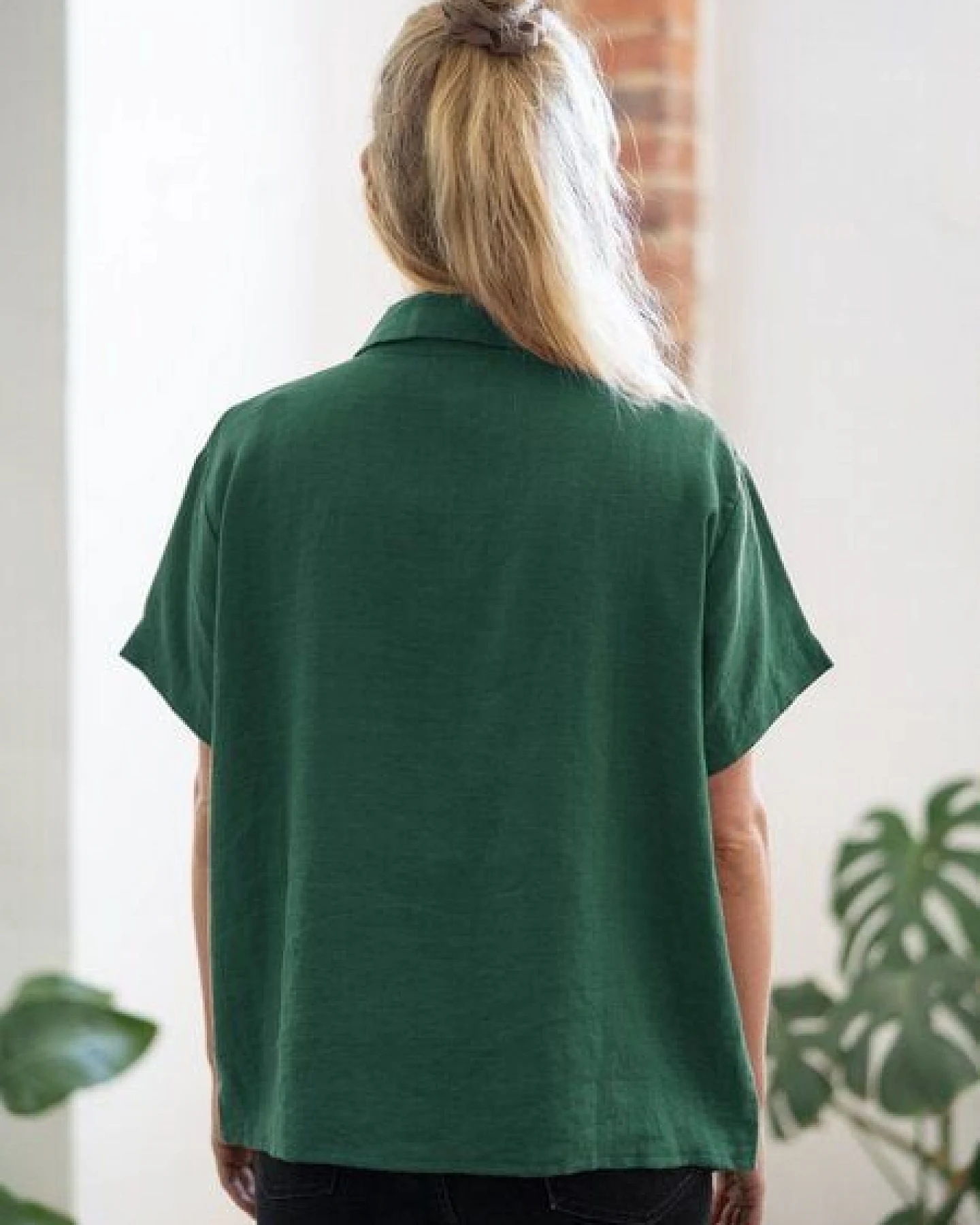 FUXBAU Frauen kurzarm Leinenbluse – Ansicht 3