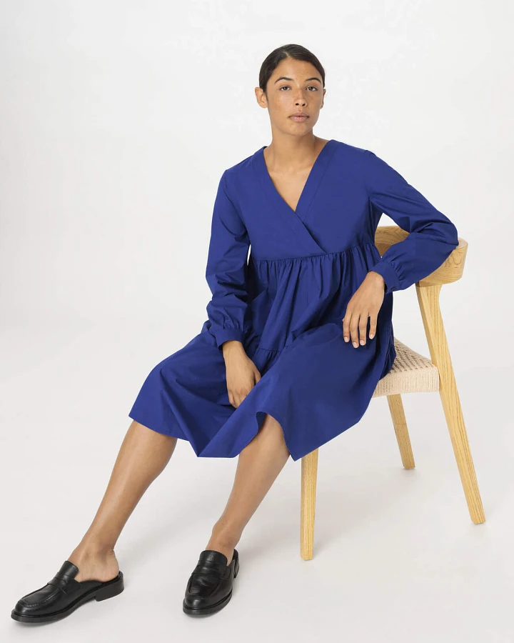 hessnatur Damen Brushed Popeline Kleid Mini Relaxed aus Bio-Baumwolle - blau - Größe 36