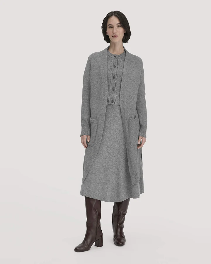 hessnatur Damen Strick Jacke Relaxed aus Bio-Merinowolle mit Bio-Baumwolle - grau - Größe XS