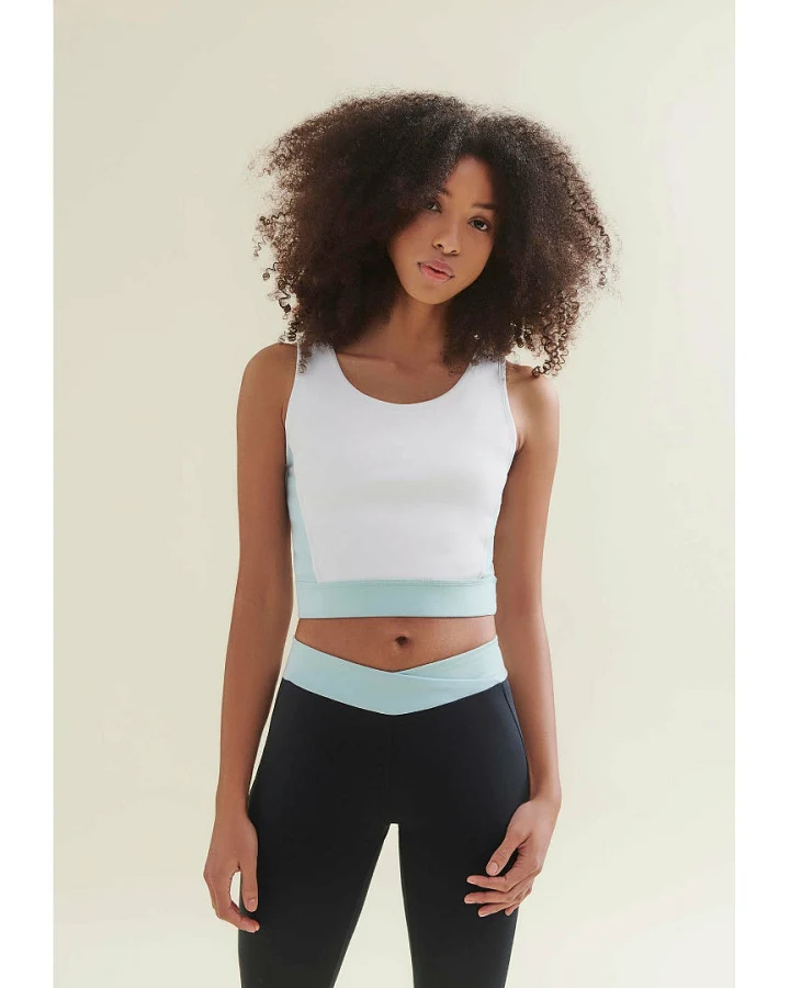 Wellicious 3/4 Crop Top - Diamond White/Sea Green M