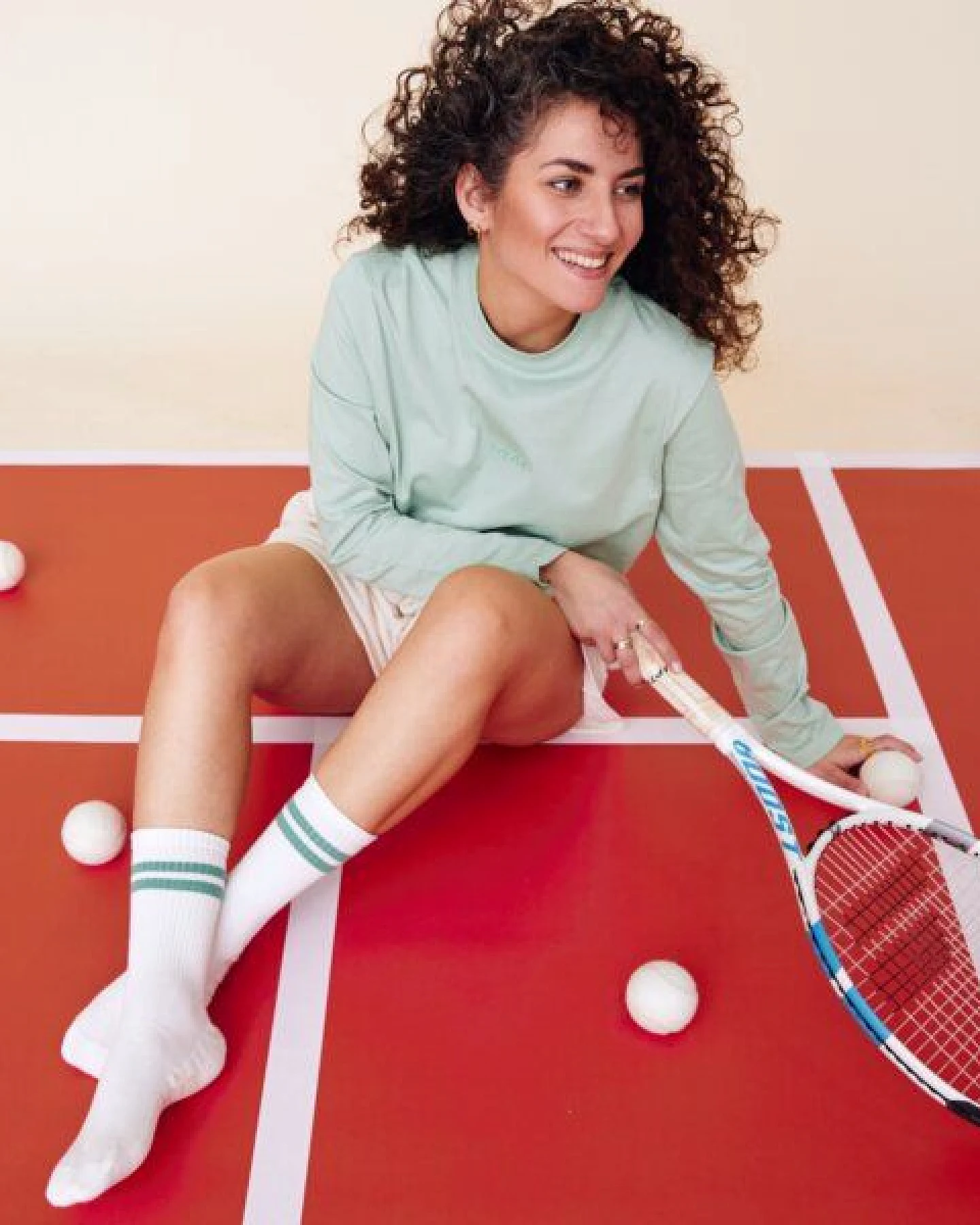 Tennissocken weiß/natur "popeia" mit Streifen – Ansicht 3