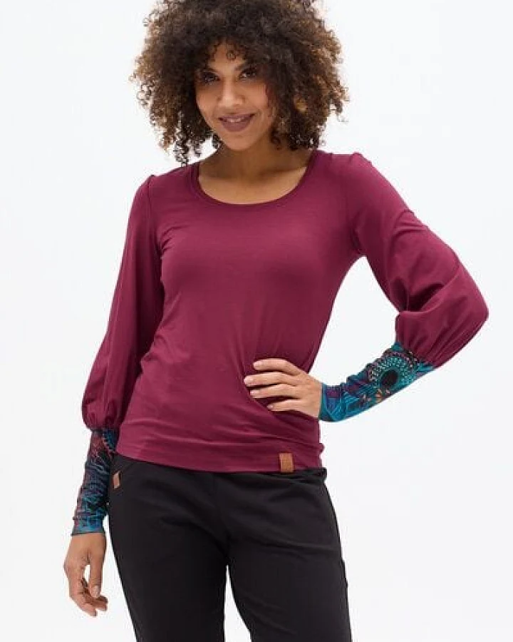 KOKOworld Bluse Guna Damen – Viskose EcoVero mit Elasthan – eleganter Look mit gepufften Ärmeln & Print-Manschetten – nachhaltig & fair in EU produziert – perfekt für Alltag & Yoga