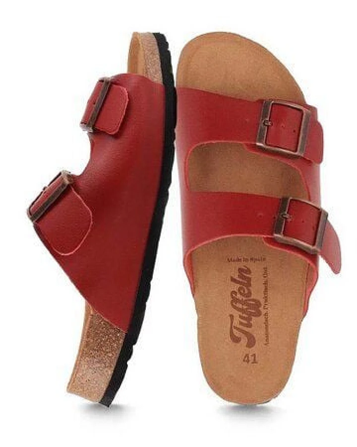 Tuffeln Leder-Pantoletten Norderney mit anatomischem Kork-Fußbett Zweischnaller-Sandalen