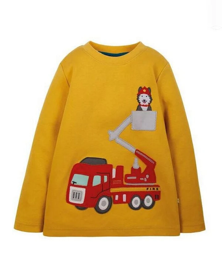 Frugi Langarm-Shirt Feuerwehr gelb Adventure Applique Top Fire Engine